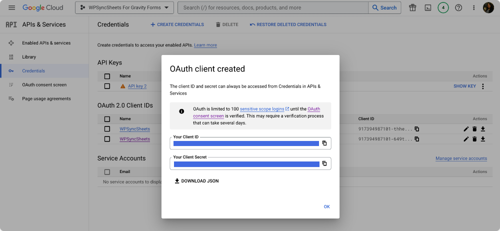 OAuth Client Created  