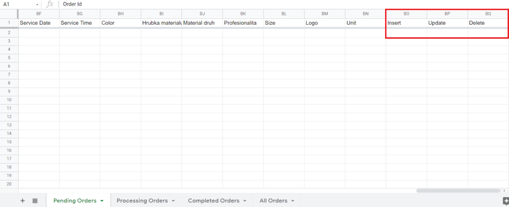 Update Column Sheet