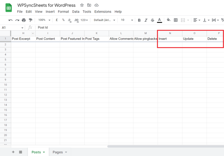 WordPress Update Column Sheet