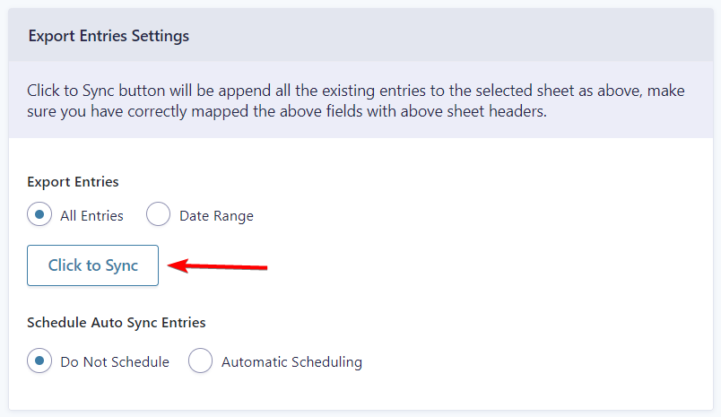 Export Entries Settings