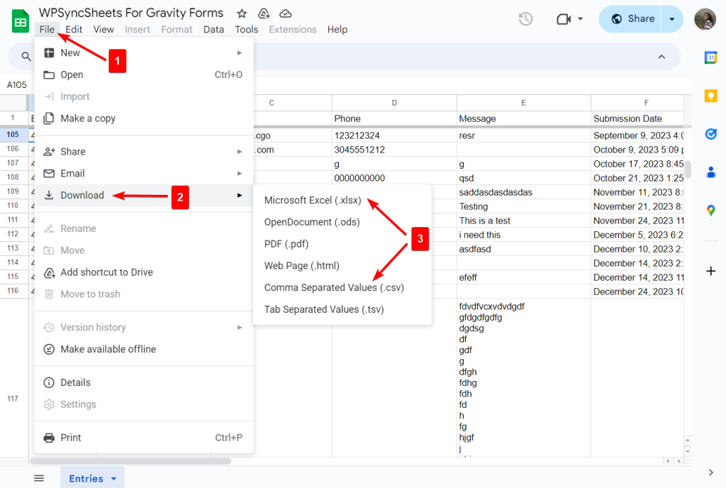 WPSyncSheets For Gravity Forms Google Sheet