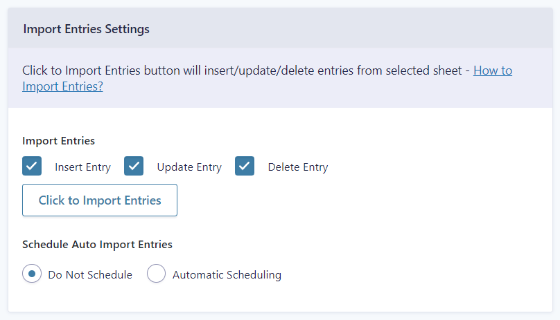 Import Entries Settings