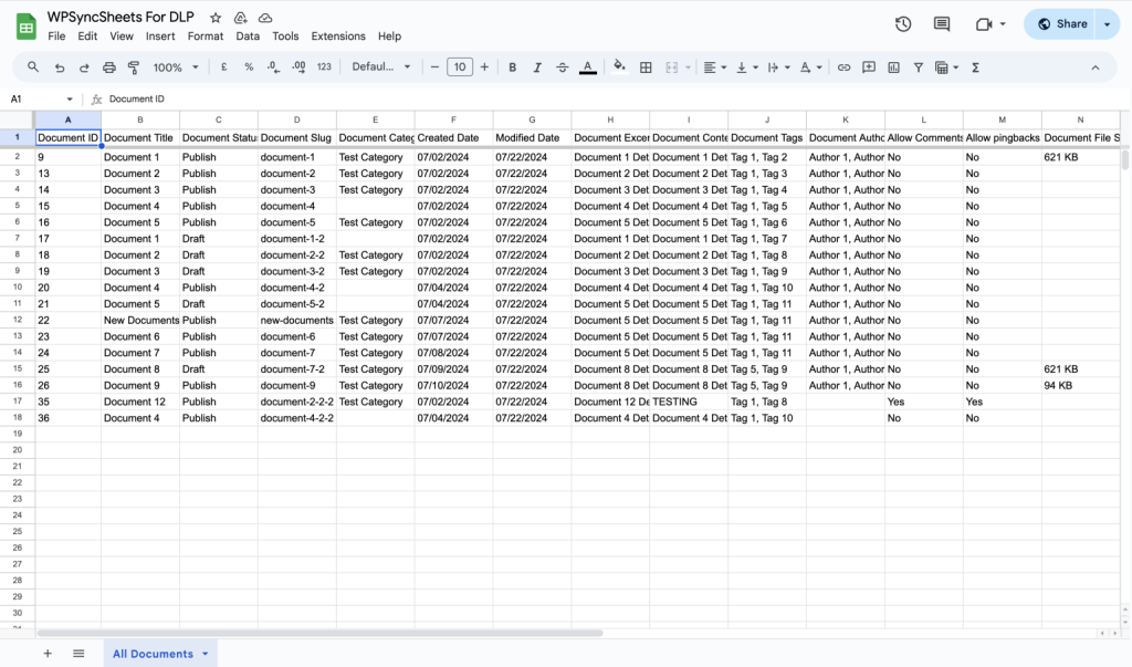 DLP Google Sheet