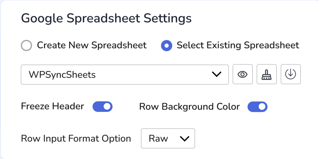 Google Spreadsheet Settings