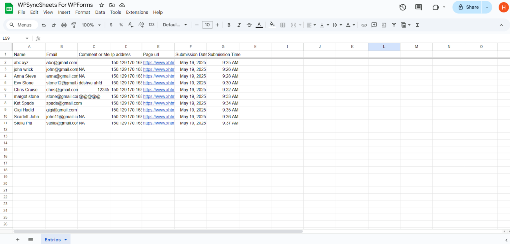 WPForms Google Sheet