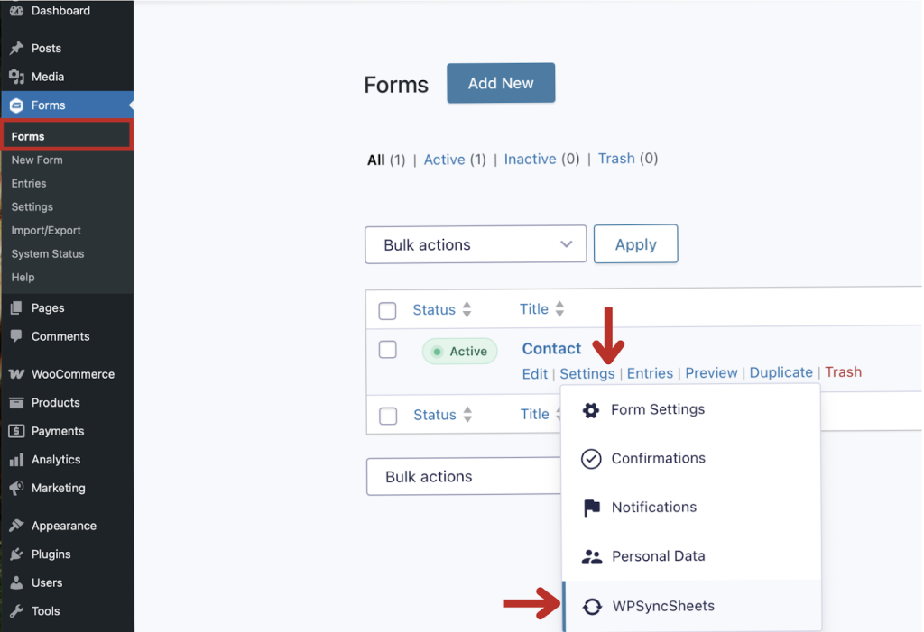 WPSyncSheets For Gravity Forms Settings