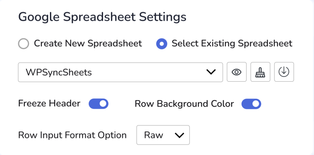 Google Spreadsheet Settings